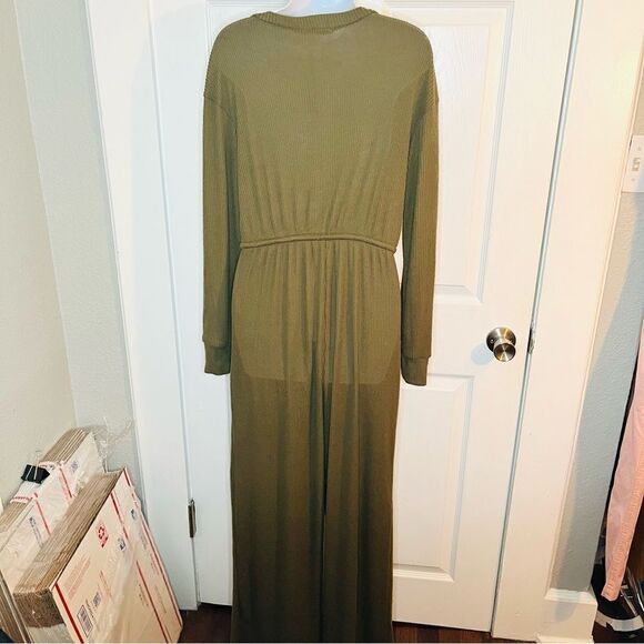 Francescas Miami Christina Button Front Rib-Knit Jumpsuit Olive Green M NWT - Picture 9 of 12